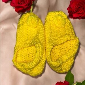 Bright Yellow handmade crocheted booties/Slippers. Fits women’s size 5-6.